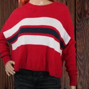 Hollister Women’s XS Knit Sweater Red w/Blue and White Stripes Semi Cropped